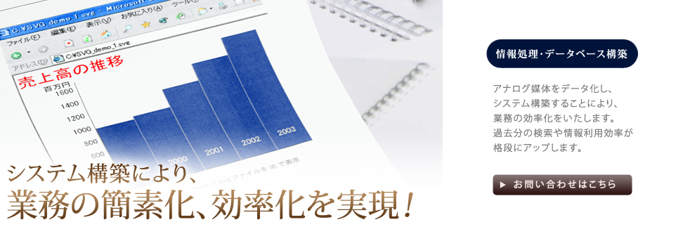 情報処理・データベース構築 システム構築により、業務の簡素化、効率化を実現！